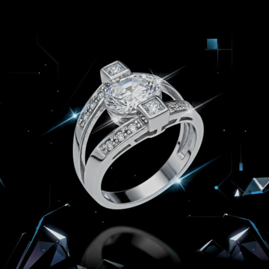 “Eternal Brilliance Ring" – 925 Silver Split-Band Power Solitaire