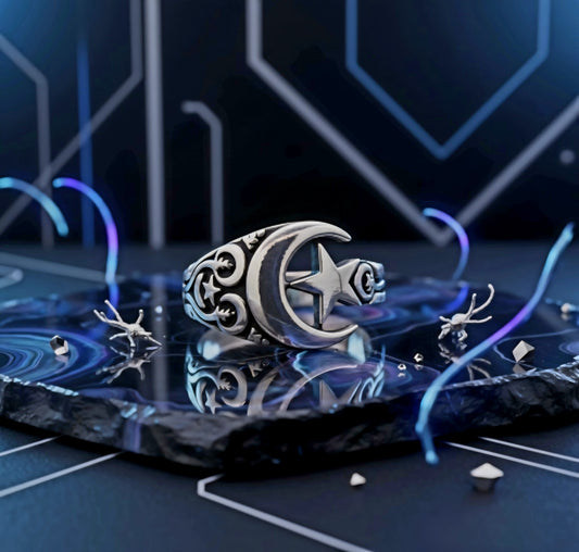 “Moon & Star Guardian Ring" – Celestial Protection in 925 Silver