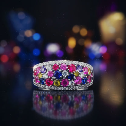 “Prism Burst Gemstone Band" – Multicolor 925 Silver Ring