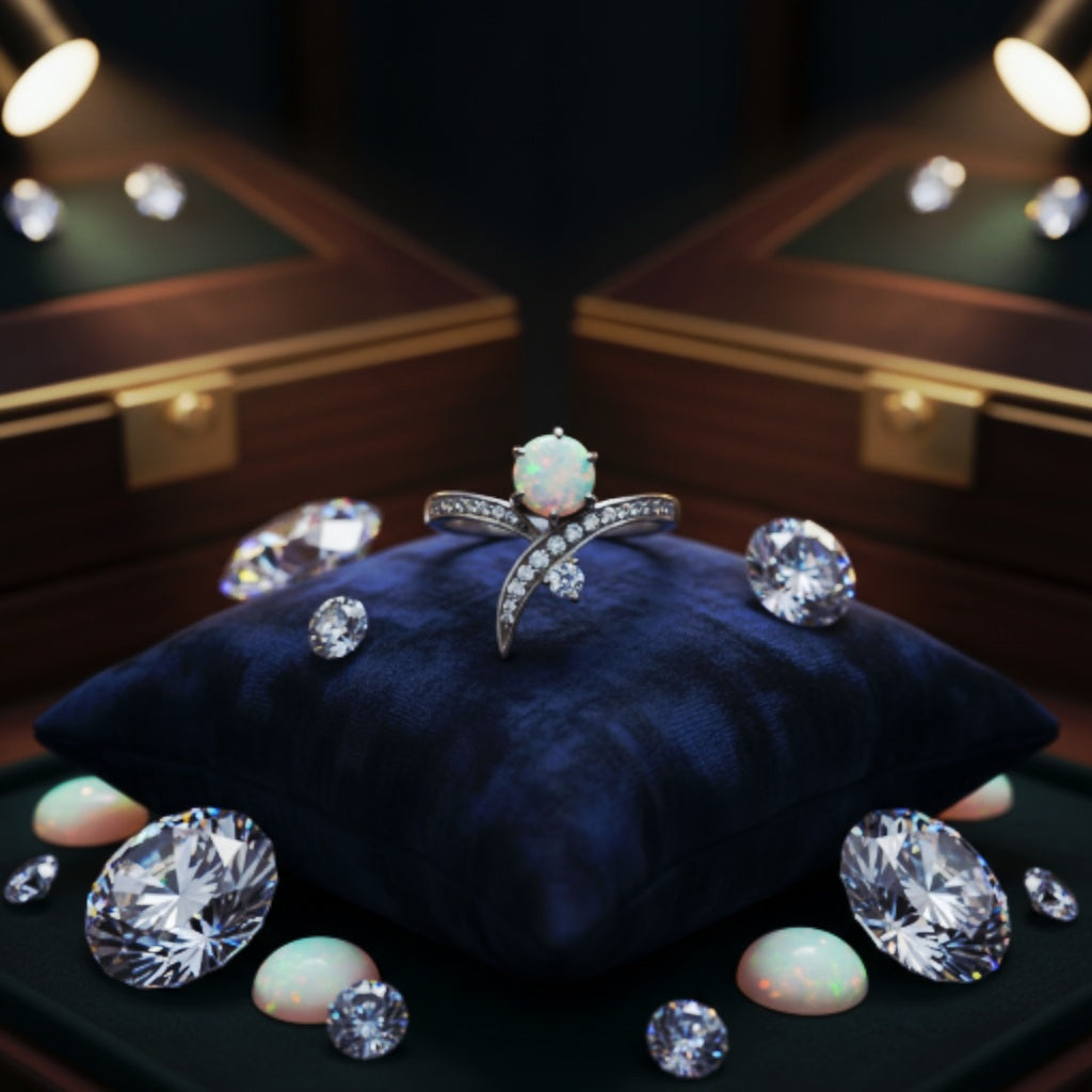 “Celestial Opal Crossover Ring" – 925 Sterling Silver by Illuzion Jewelry