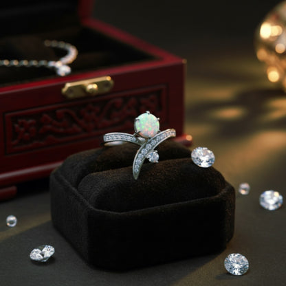 “Celestial Opal Crossover Ring" – 925 Sterling Silver by Illuzion Jewelry