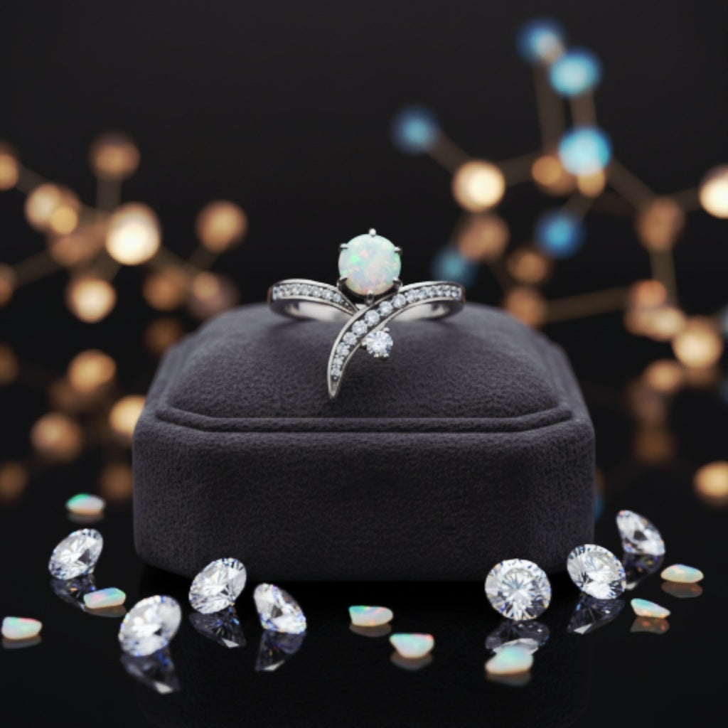 “Celestial Opal Crossover Ring" – 925 Sterling Silver by Illuzion Jewelry