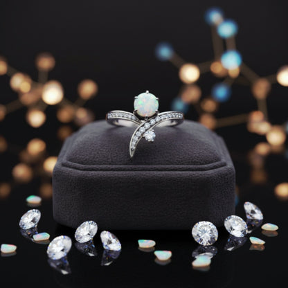 “Celestial Opal Crossover Ring" – 925 Sterling Silver by Illuzion Jewelry