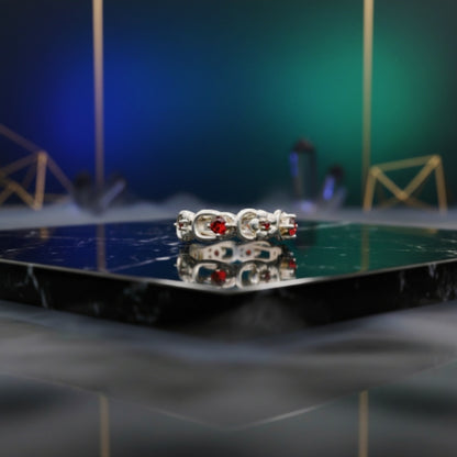 “Crimson Bloom Vintage Eternity Ring" – Floral Red Gemstone Band by Illuzion Jewelry