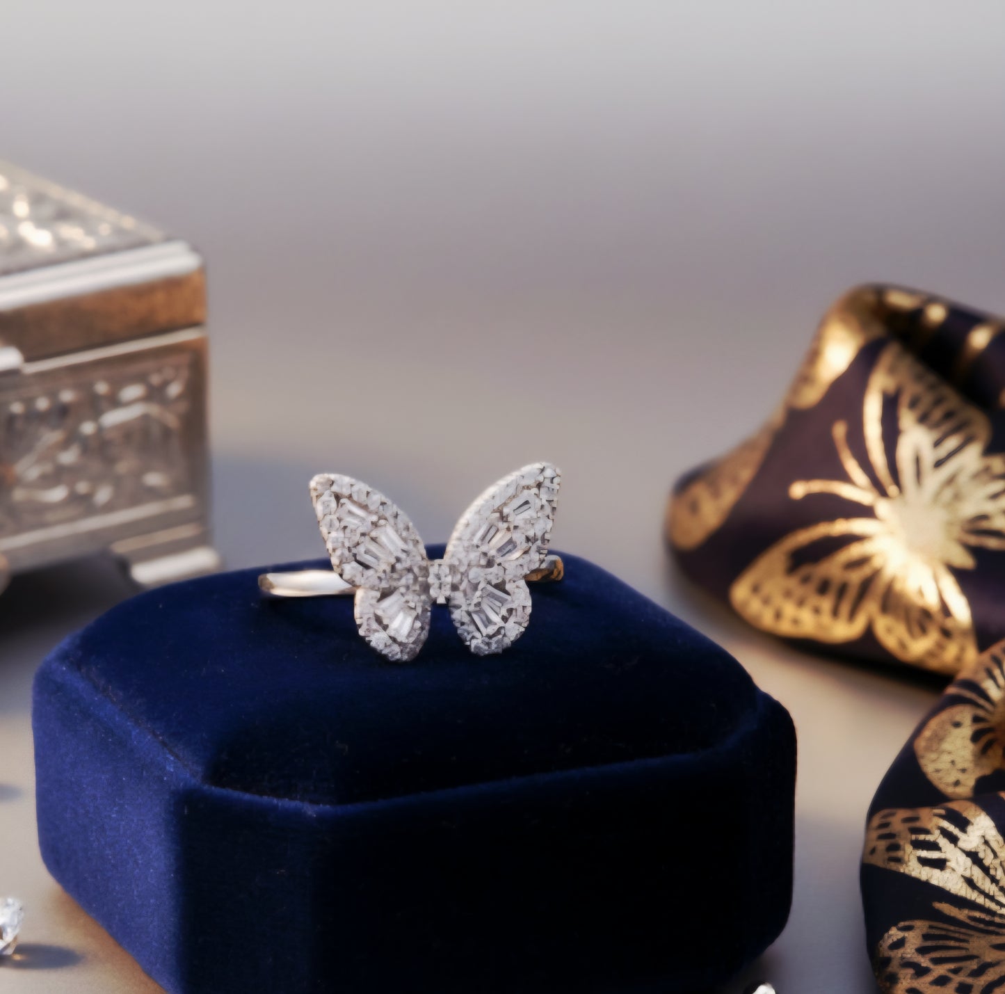 "Baguette-Cut Butterfly Ring" – 925 Sterling Silver Sparkle