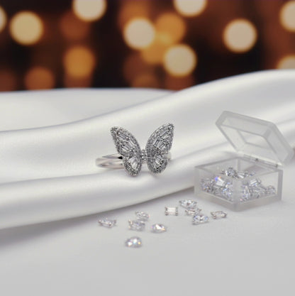"Baguette-Cut Butterfly Ring" – 925 Sterling Silver Sparkle