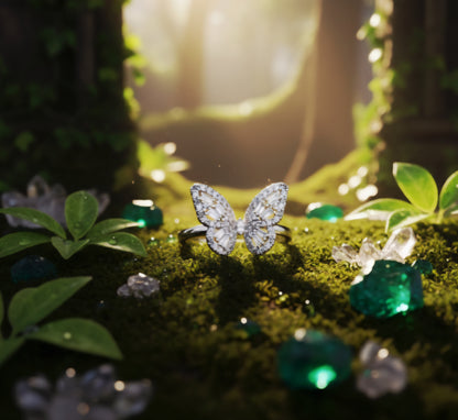 "Baguette-Cut Butterfly Ring" – 925 Sterling Silver Sparkle