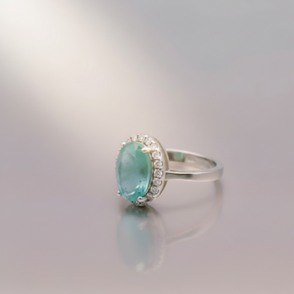 "Aqua Halo Dream Ring" – 925 Sterling Silver Oval Gemstone Glow