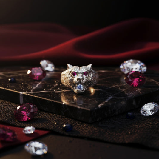 "Tiger Guardian Ring" – Fierce 925 Silver with Ruby Eyes & Ice Bite