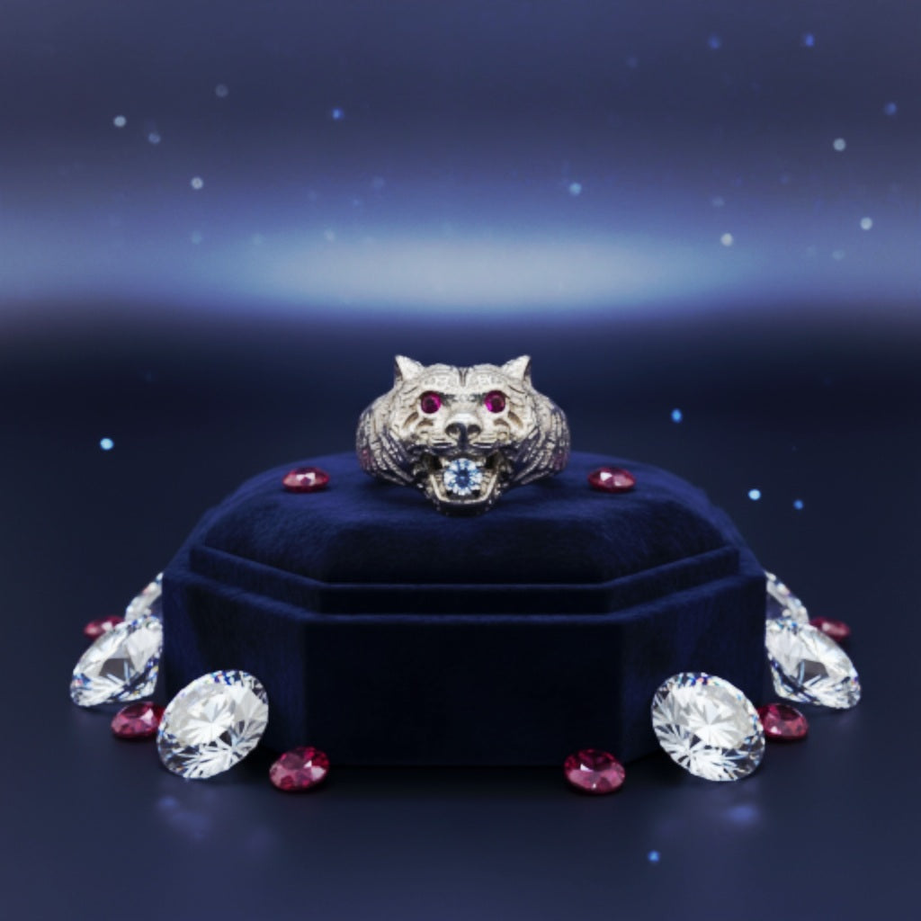 "Tiger Guardian Ring" – Fierce 925 Silver with Ruby Eyes & Ice Bite