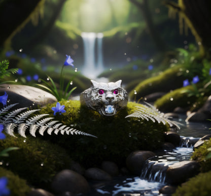 "Tiger Guardian Ring" – Fierce 925 Silver with Ruby Eyes & Ice Bite