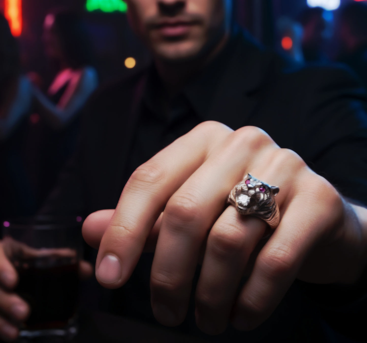 "Tiger Guardian Ring" – Fierce 925 Silver with Ruby Eyes & Ice Bite