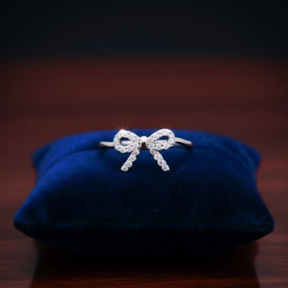 "Whisper-Tied Pavé Ribbon Ring" – Graceful 925 Silver Sparkle