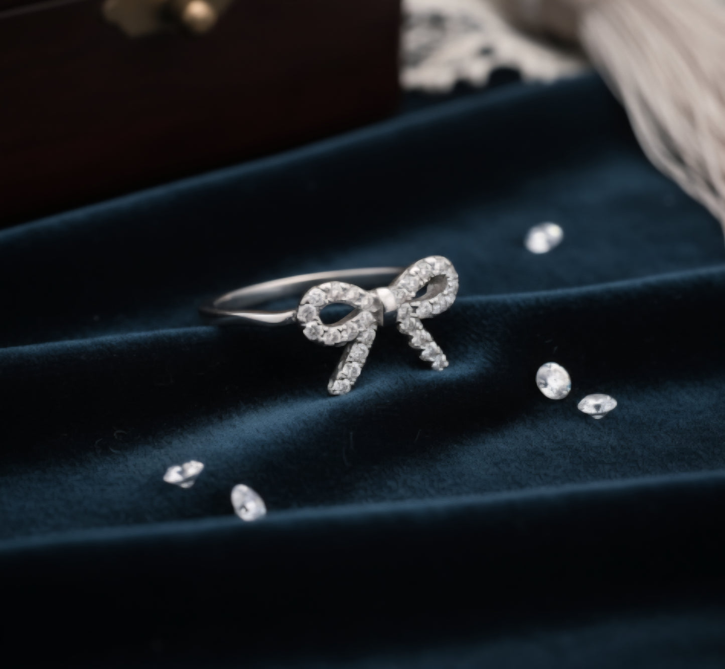 "Whisper-Tied Pavé Ribbon Ring" – Graceful 925 Silver Sparkle