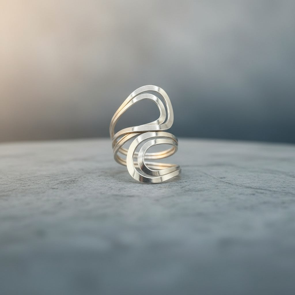 Nova Wave Sculptural Ring - 925 Sterling Silver