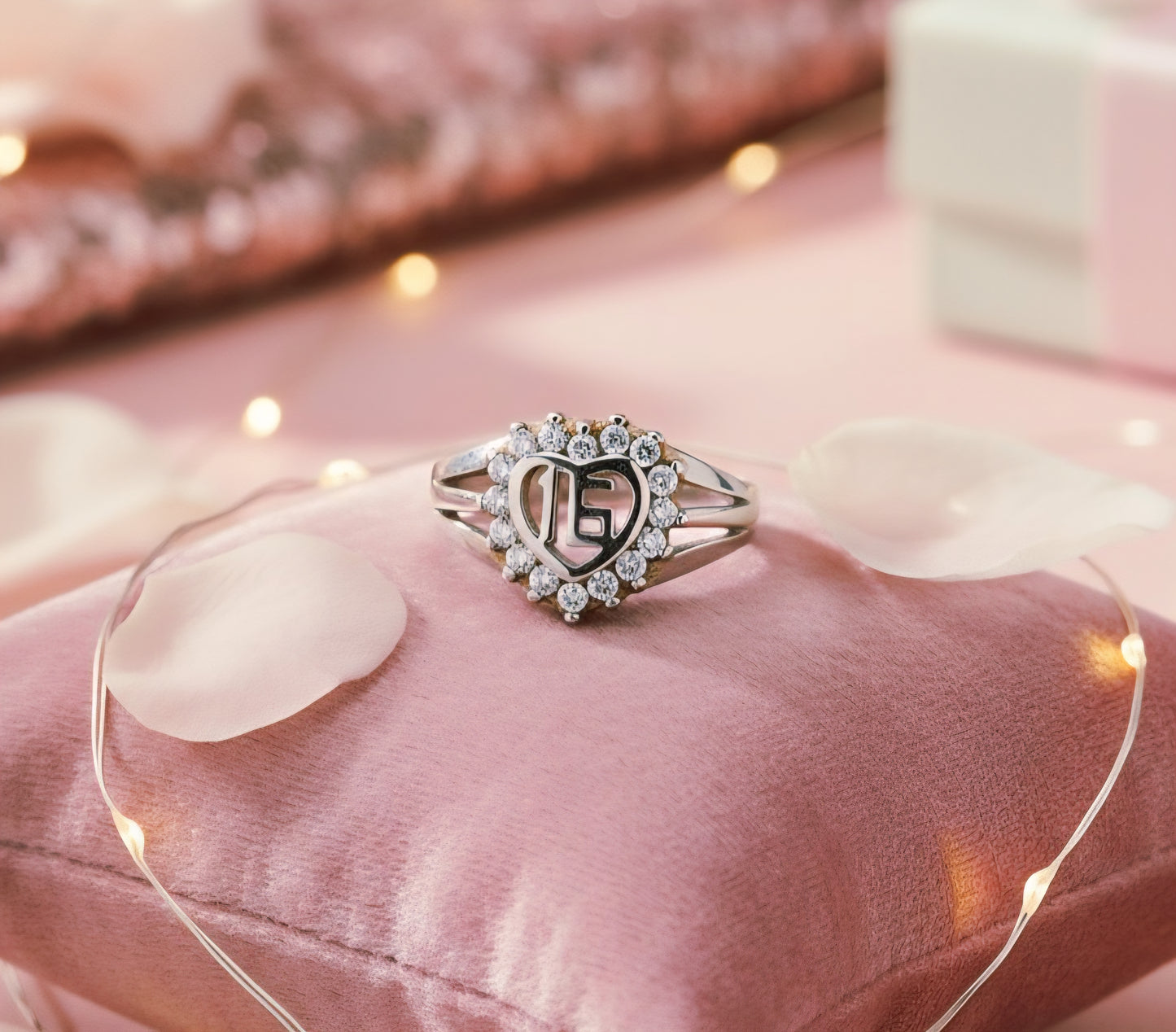 "Initial Heart Halo Ring" – 925 Sterling Silver Sparkle Band by Illuzion Jewelry