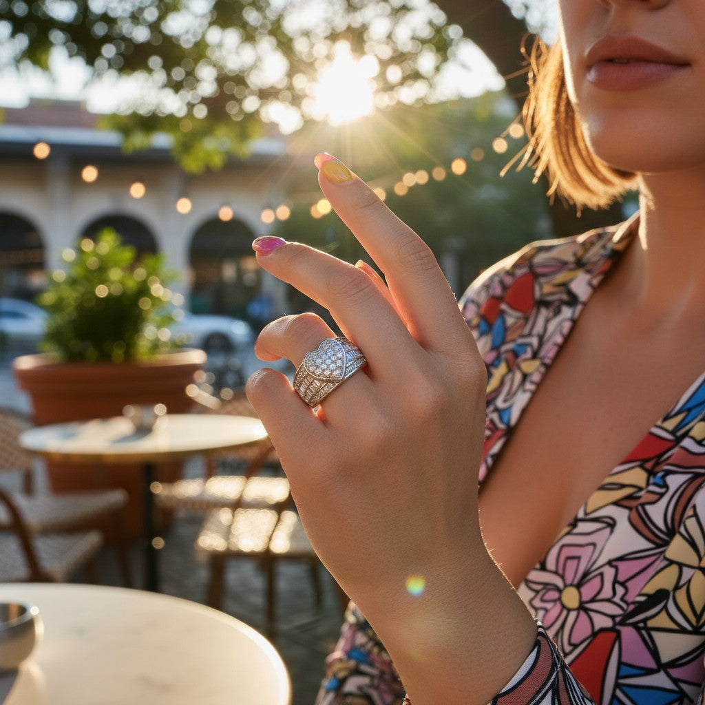 Baguette Halo Heart Ring – 925 Sterling Silver