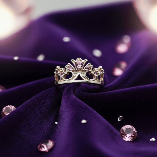 “Princess Tiara Crown Ring" – 925 Silver & Lavender Gemstone Royal Cut