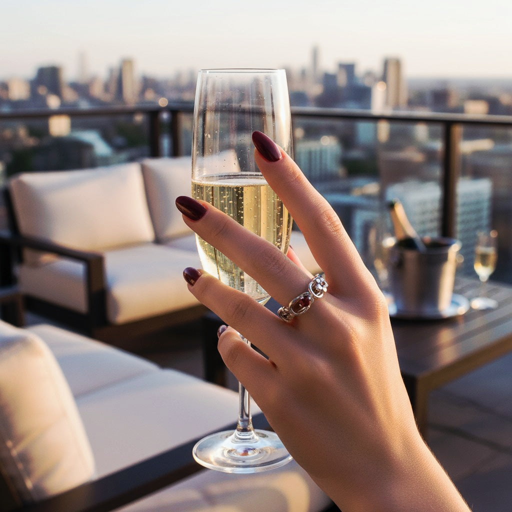 “Crimson Bloom Vintage Eternity Ring" – Floral Red Gemstone Band by Illuzion Jewelry