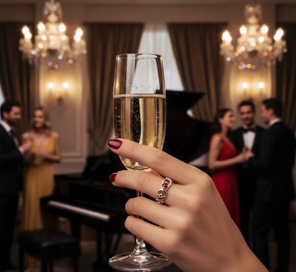 “Crimson Bloom Vintage Eternity Ring" – Floral Red Gemstone Band by Illuzion Jewelry