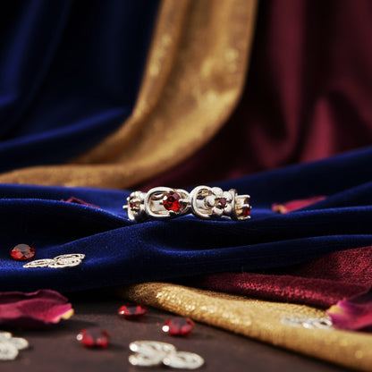 “Crimson Bloom Vintage Eternity Ring" – Floral Red Gemstone Band by Illuzion Jewelry