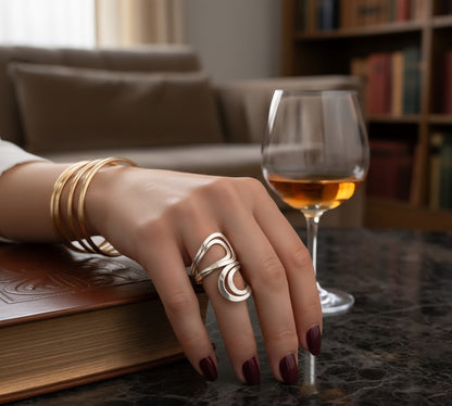 Nova Wave Sculptural Ring - 925 Sterling Silver