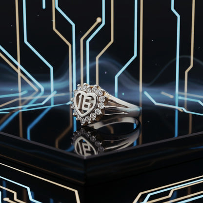 "Initial Heart Halo Ring" – 925 Sterling Silver Sparkle Band by Illuzion Jewelry