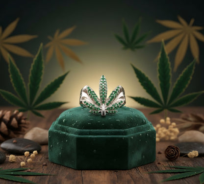 Emerald Aura Leaf Ring - 925 Sterling Silver