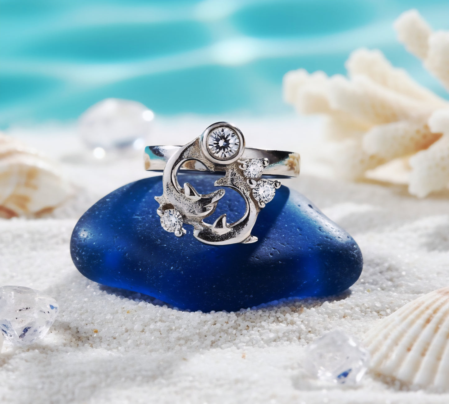 "Twilight Tide Dolphin Spiral Spinning Ring" – Ocean-Energy 925 Silver Design