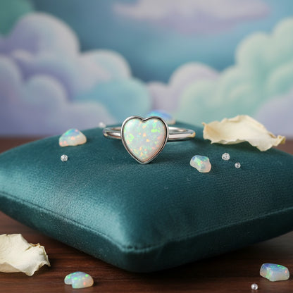 Opal Heart Glow Ring – 925 Sterling Silver