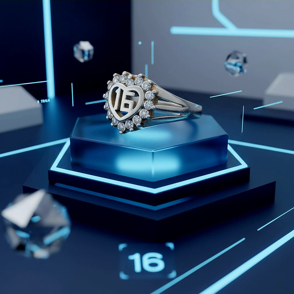 "Initial Heart Halo Ring" – 925 Sterling Silver Sparkle Band by Illuzion Jewelry