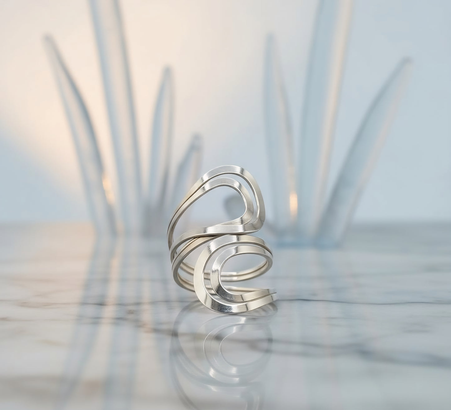 Nova Wave Sculptural Ring - 925 Sterling Silver
