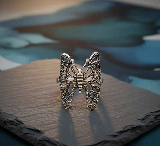 Vintage Marcasite Butterfly  – 925 Silver Ring