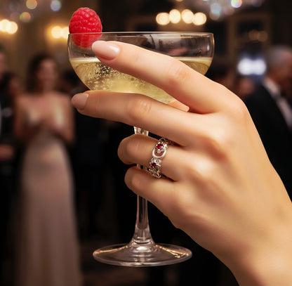 “Crimson Bloom Vintage Eternity Ring" – Floral Red Gemstone Band by Illuzion Jewelry