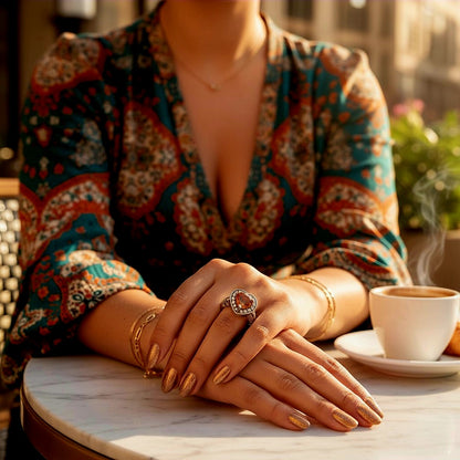 “Golden Heart Halo Ring" – Warm Citrine Glow in 925 Silver Filigree