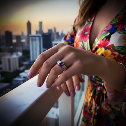 “Amethyst Nova Inlay Ring"  – 925 Silver with Opal & CZ Accents