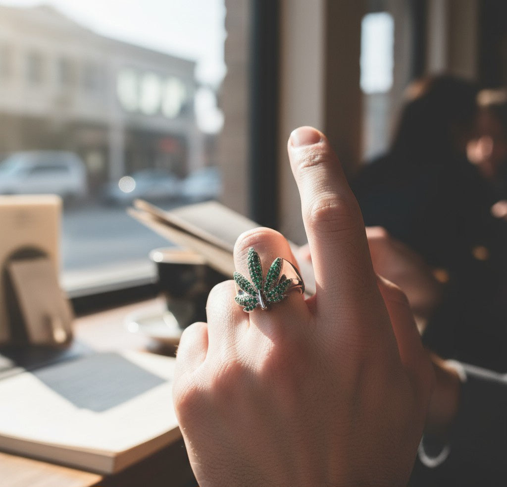 Emerald Aura Leaf Ring - 925 Sterling Silver