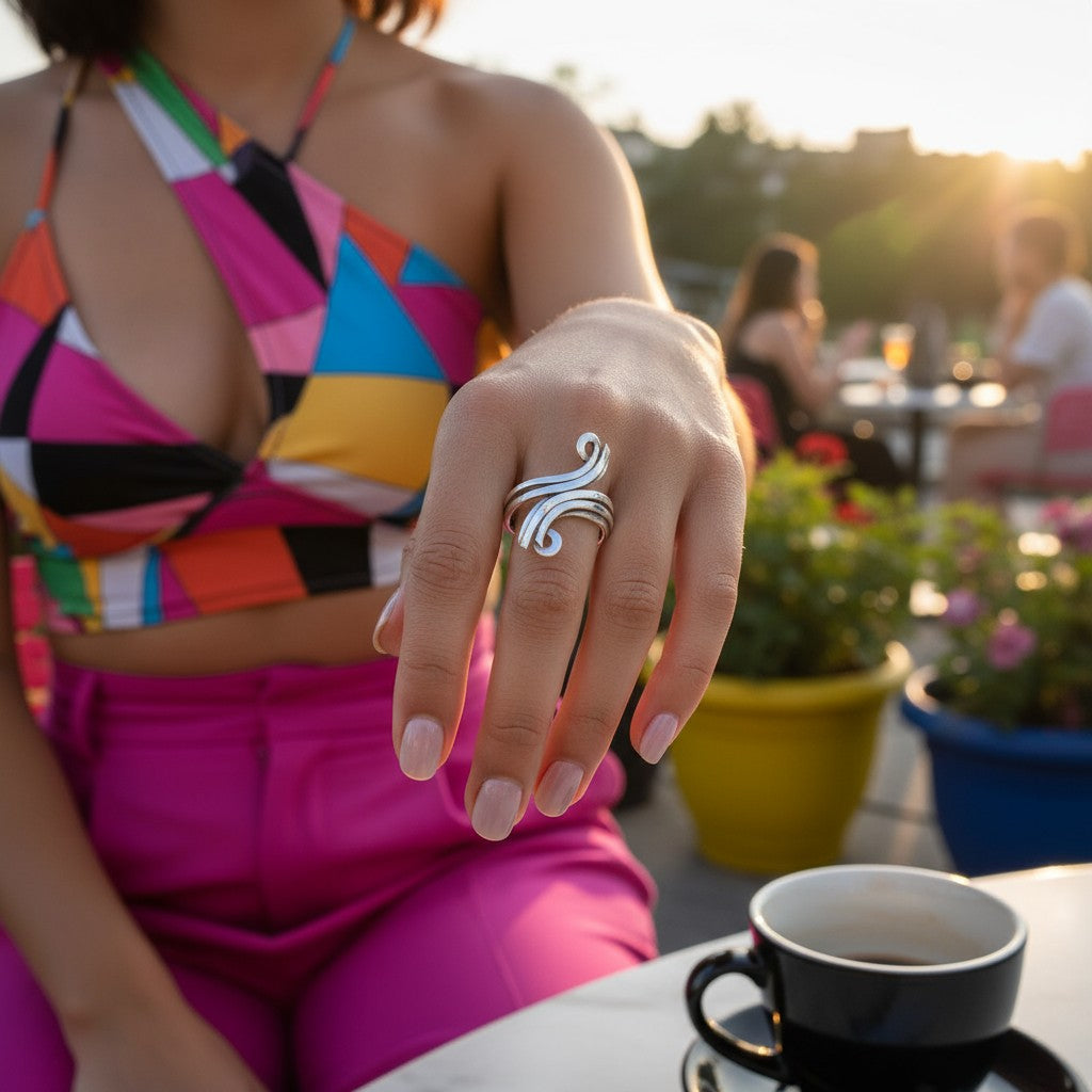 Fluid Motion Swirl Ring – Modern 925 Sterling Silver Statement Piece
