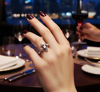 "Midnight Bloom Radiance Ring" – Dual-Tone Starflower in 925 Silver