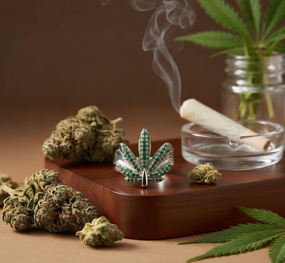 Emerald Aura Leaf Ring - 925 Sterling Silver