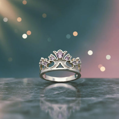 “Princess Tiara Crown Ring" – 925 Silver & Lavender Gemstone Royal Cut