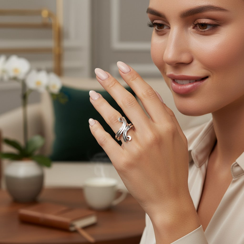 Fluid Motion Swirl Ring – Modern 925 Sterling Silver Statement Piece