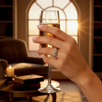 “Pink Fire Inlay Wave Band"– 925 Silver Radiant Flow Edition