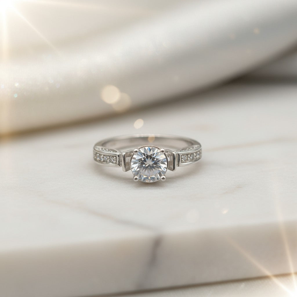 "Radiance"  Round-Cut Engagement Ring – 925 Sterling Silver
