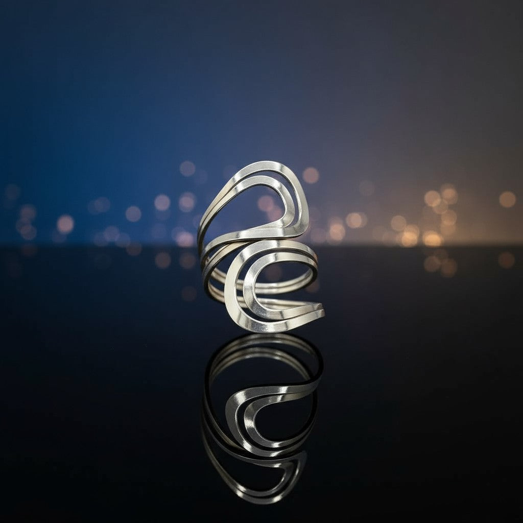 Nova Wave Sculptural Ring - 925 Sterling Silver