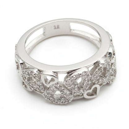 White Sapphire Heart Cluster Band – 925 Silver Love Ring