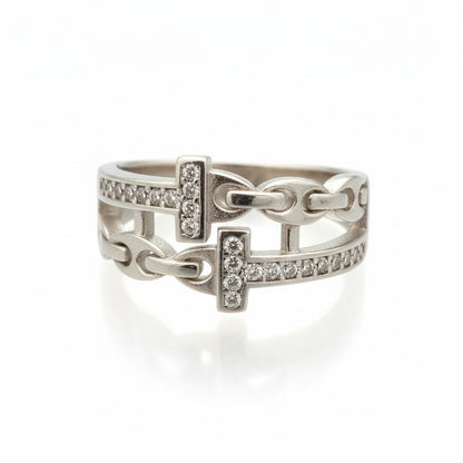 Linked Luxe Pavé Chain Ring – 925 Silver Double Band