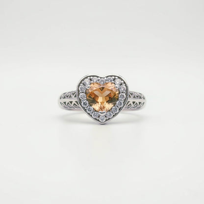 “Golden Heart Halo Ring" – Warm Citrine Glow in 925 Silver Filigree