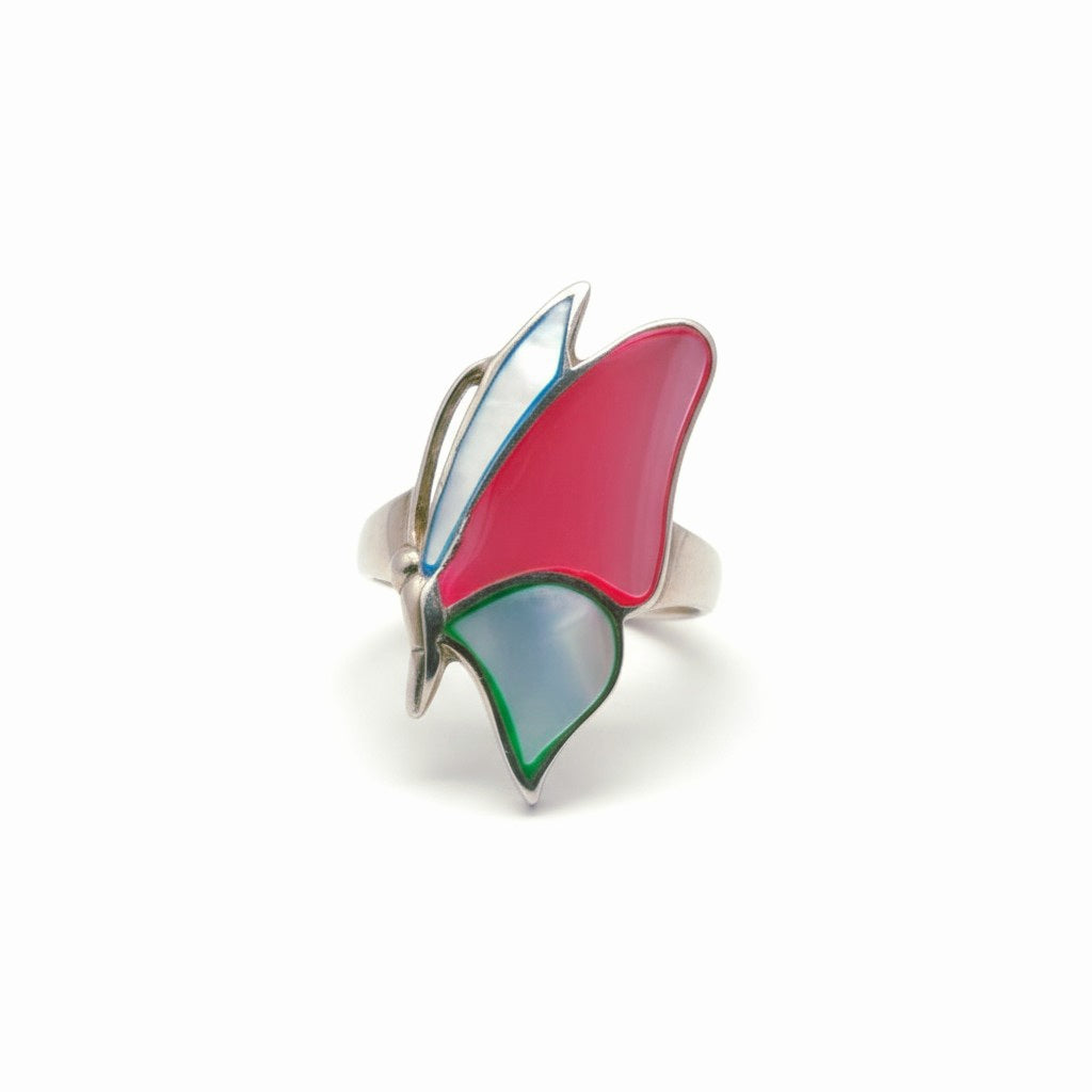 "Dream Butterfly Ring" – Iridescent Color-Shift Wings in 925 Silver