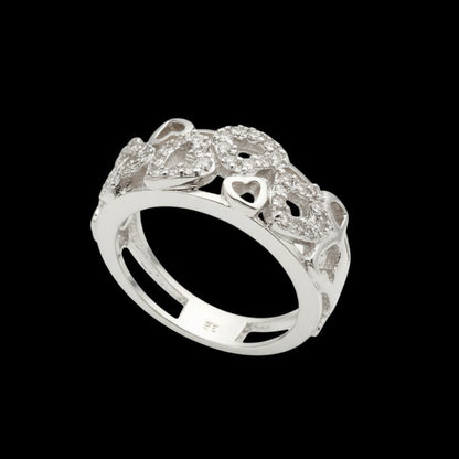 White Sapphire Heart Cluster Band – 925 Silver Love Ring